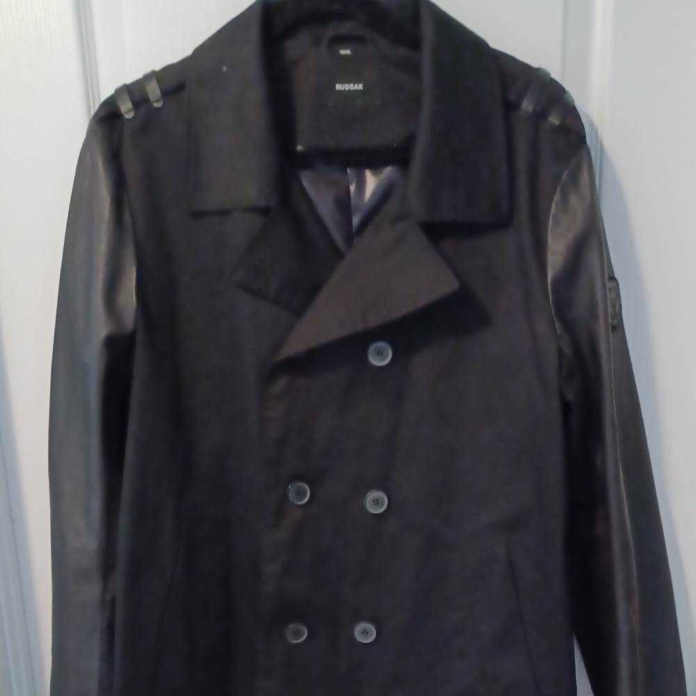 Like New Men's Rudsak Black Leather Double-Breasted Jacket